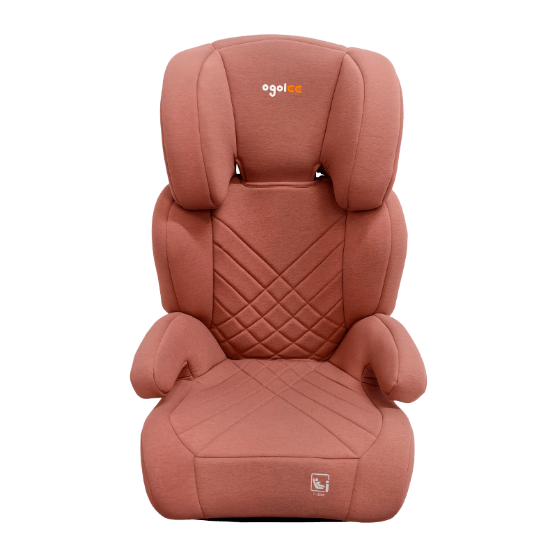 OG301 พร้อมเบาะรถยนต์ isofix, กลุ่ม 2 3 ที่นั่งในรถ, บูสเตอร์พับเก็บได้สีชมพูพร้อมลายนูน