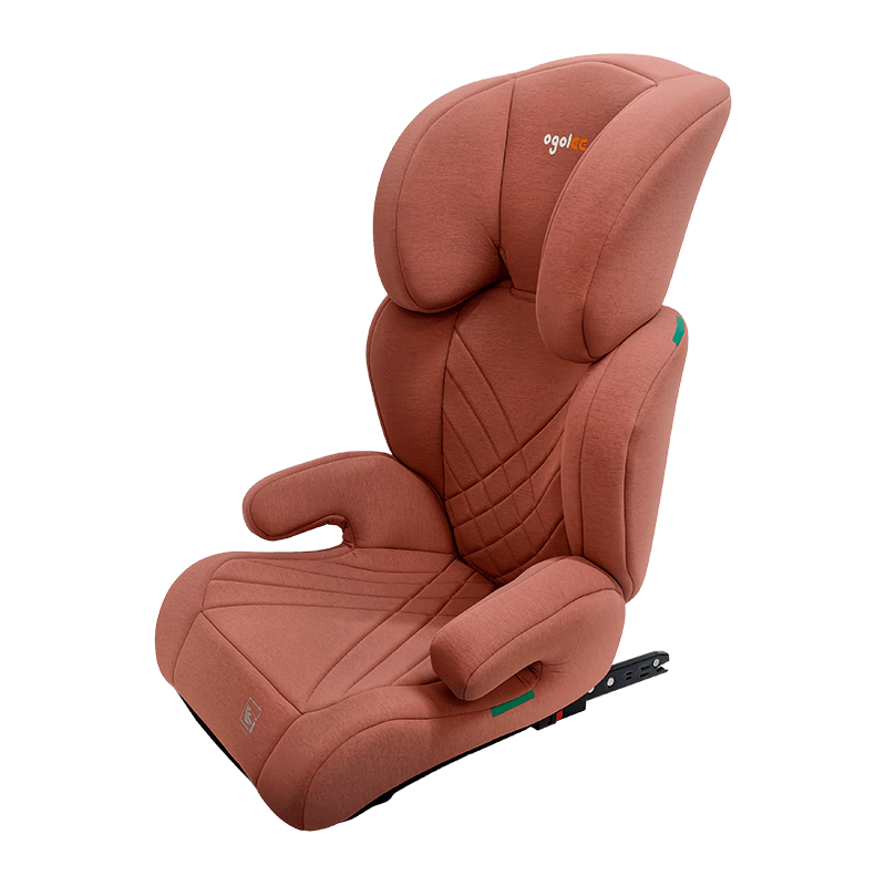 OG301 พร้อมเบาะรถยนต์ isofix, กลุ่ม 2 3 ที่นั่งในรถ, บูสเตอร์พับเก็บได้สีชมพูพร้อมลายนูน